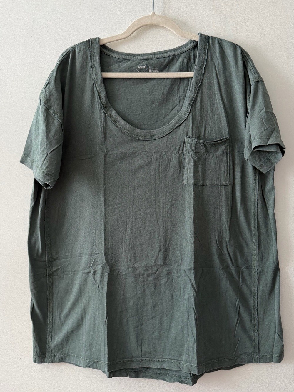 aerie Washed Olive Scoop Neck Tee